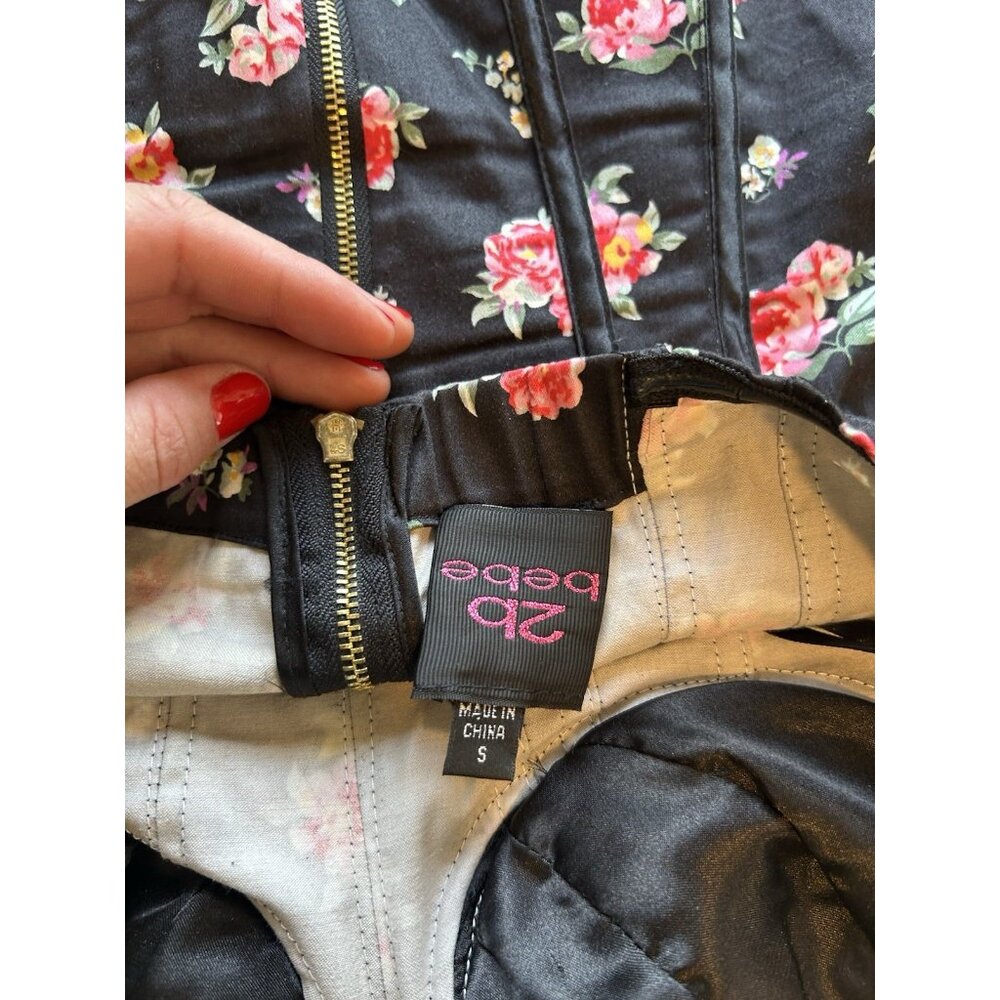 Vintage Y2K BeBe Rose Floral Bustier Corset Shirt Top Womens Small Rave - Picture 3 of 8